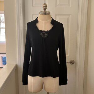 APOSTROPHE Black lace accent long sleeve top